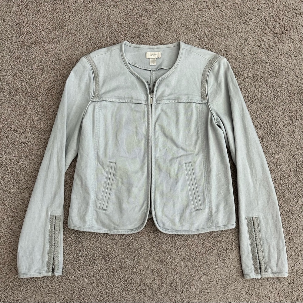 Ann Taylor Loft Gray Zip Twill Jacket Womens Size S